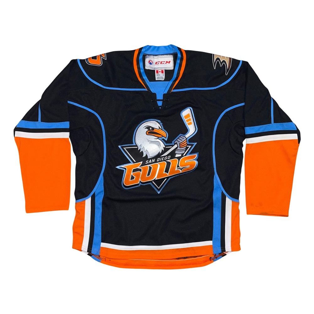 CCM San Diego Gulls AHL Hockey Jersey Medium Black Orange Anaheim Ducks Patch